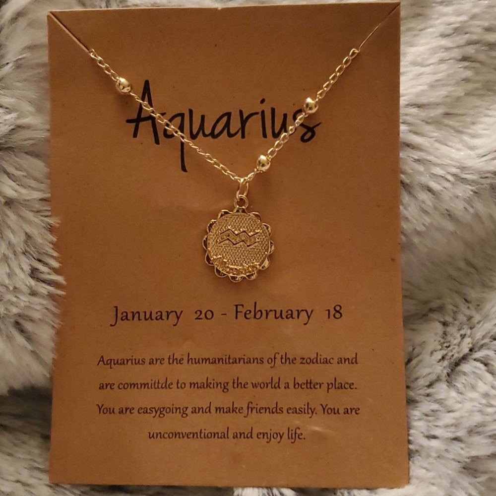 Gold Aquarius Zodiac Necklace
